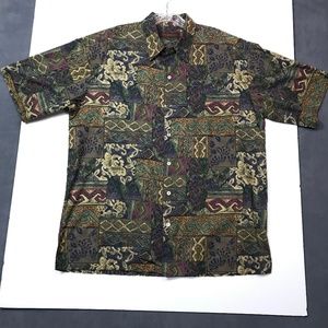 Tori Richard Hawaiian Shirt Mens Large Aloha Folk Art Print CottonMade in USA